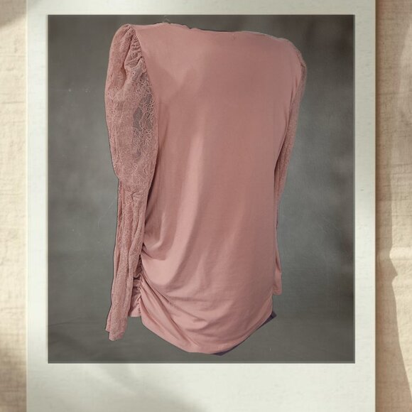 Jolie & Joy Dusty Rose Lace Sleeve Top | 3X - Picture 2 of 5